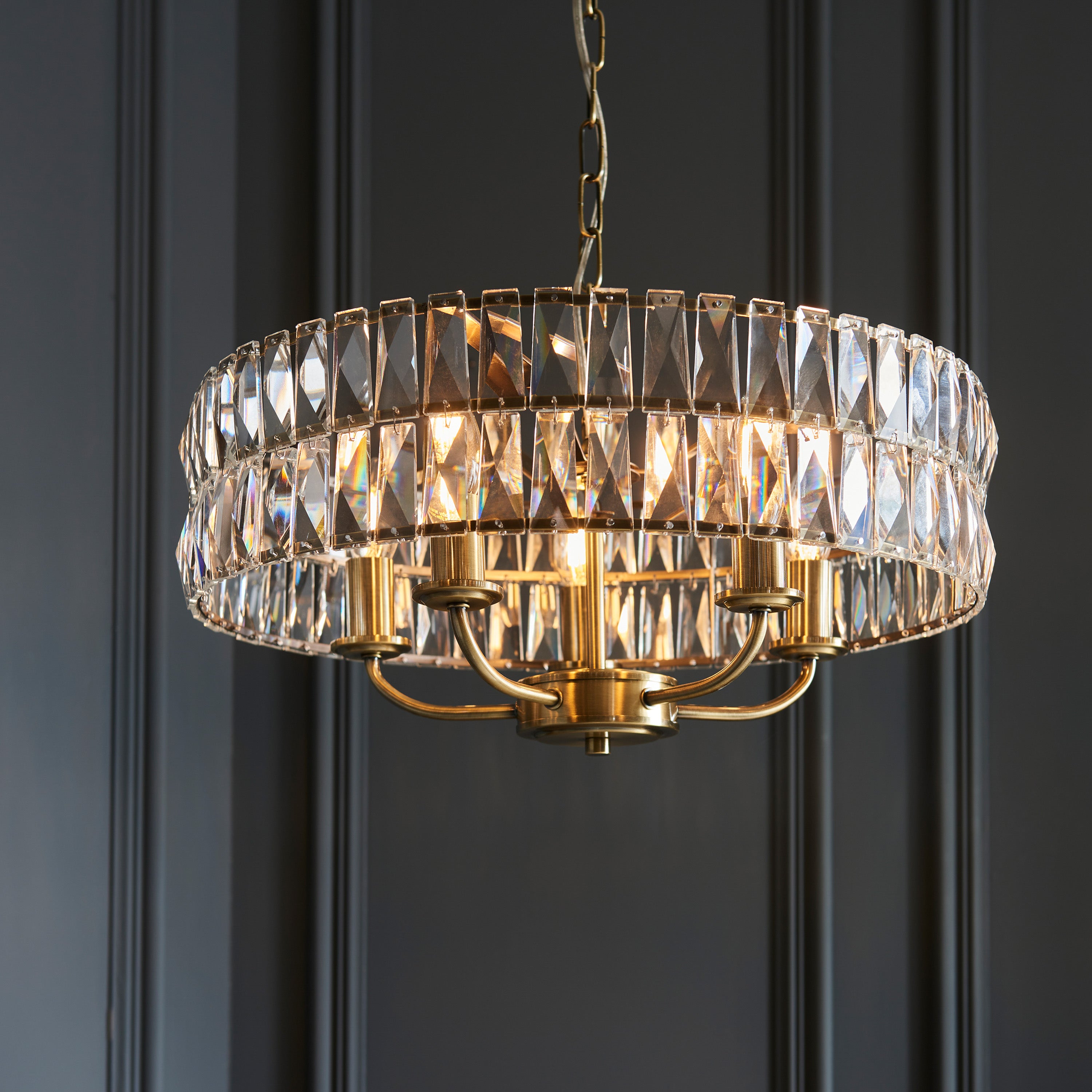 Albion Antique Brass & Crystal Glass Pendant Light | Large